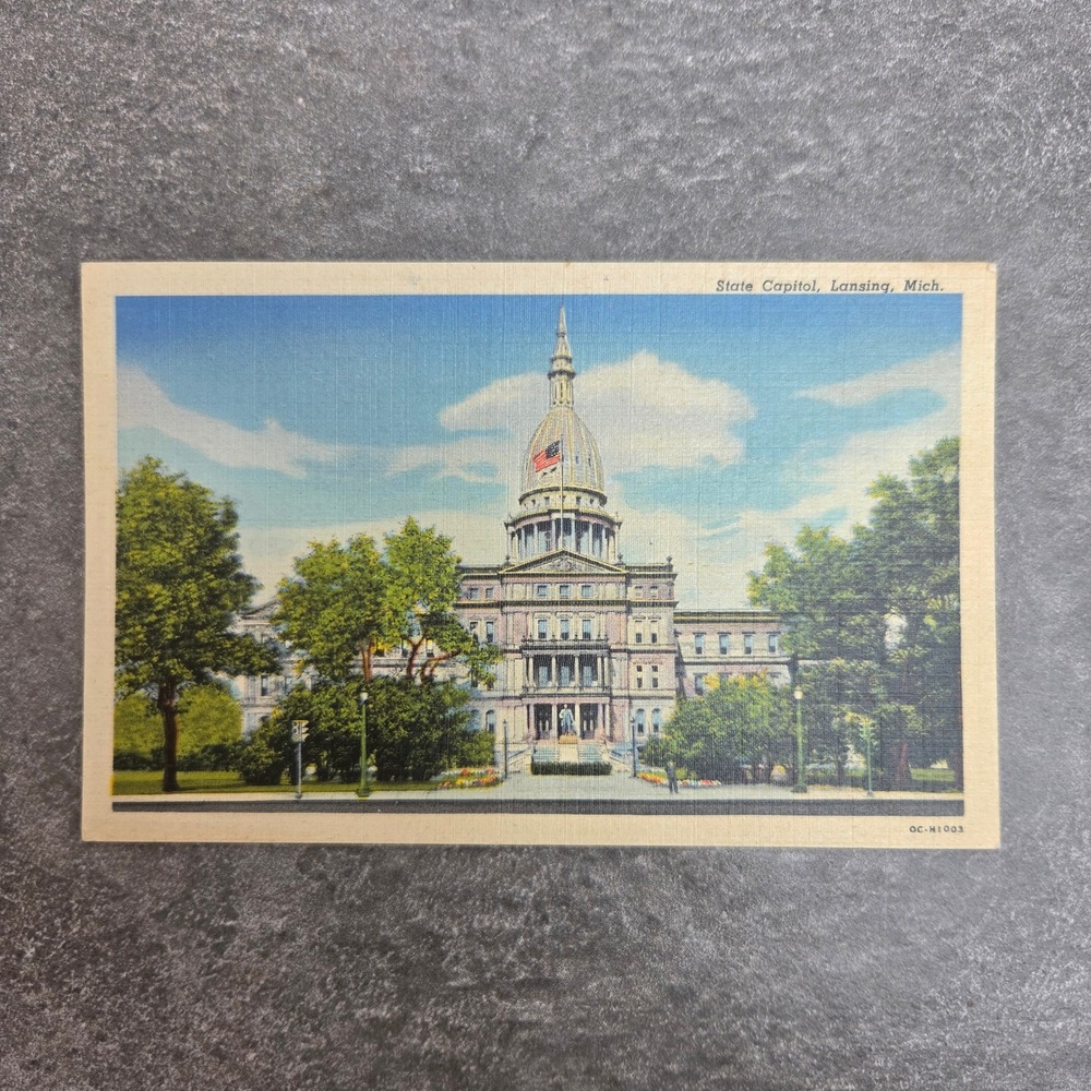 Vintage Michigan State Capitol Lansing Postcard Curteich Art Colortone 0C-H1003